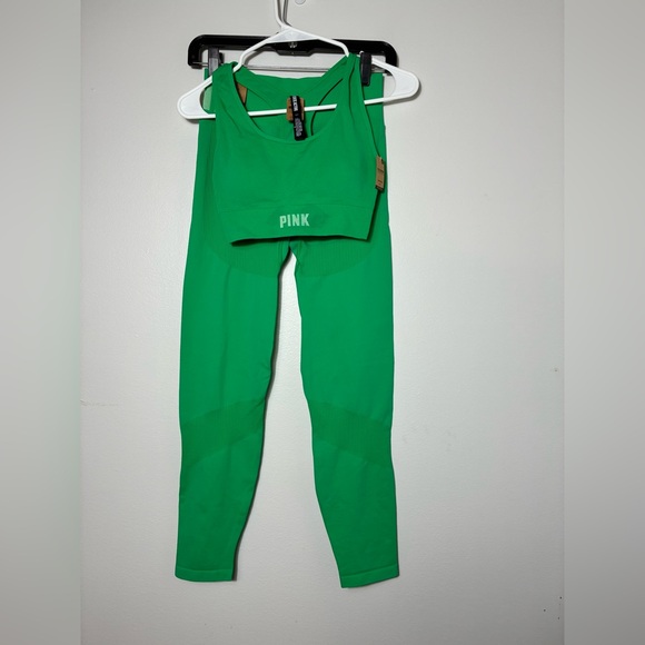 VS. Pink Athletic Seamless Set Leggings And Sports Bra S/M Kelly Green NEW!! - Picture 1 of 14